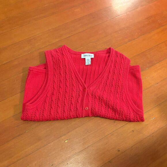 Women's 90's Vtg. Red Knit Sweater Vest Cardigan Size L - Picture 3 of 5